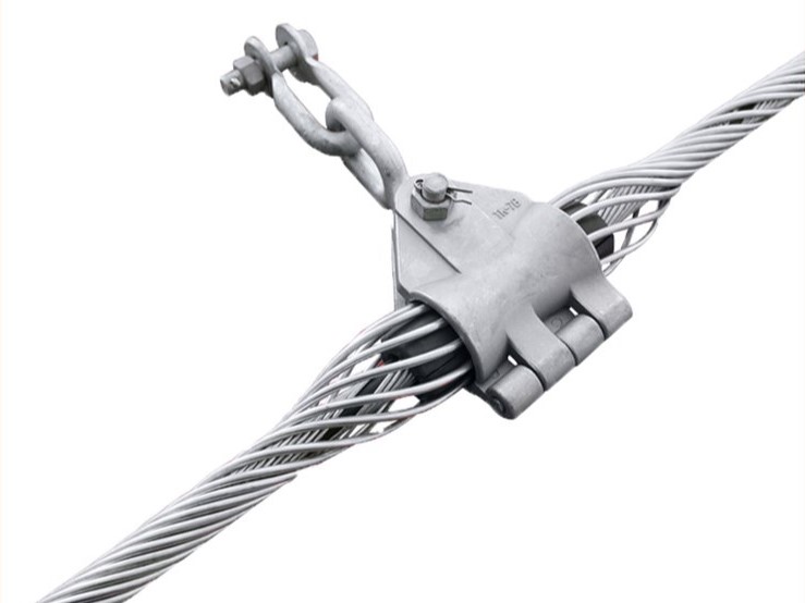 Preformed suspension clamp assembly installed on overhead conductor
