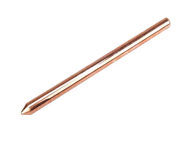 Unthreaded copper bonded ground rod with pointed driving tip